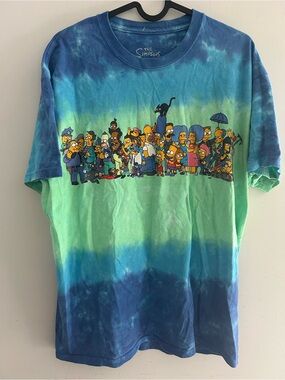 The Simpsons characters T Shirt Blue Green Tie Dye Cast 90s Y2K Retro Large